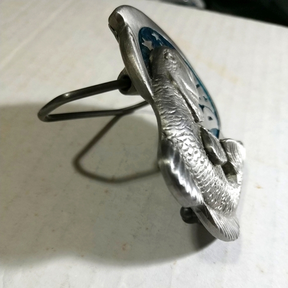 VINTAGE but NEW with TAG BASS Large Mouth Jumping Belt Buckle Solid Pewter 1981 - Picture 6 of 12